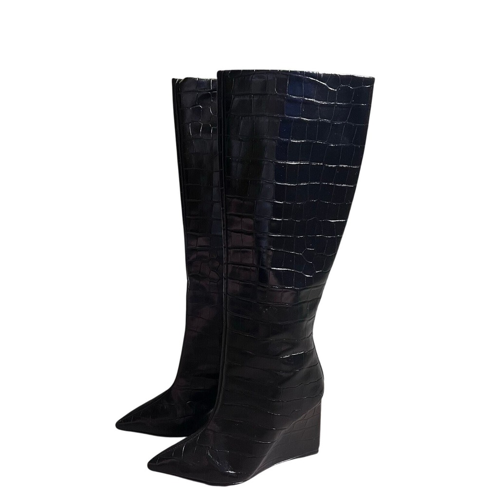 Schutz Asya Up Wedge Pointed Toe Knee-High Boots Women's US 6.5 In Box